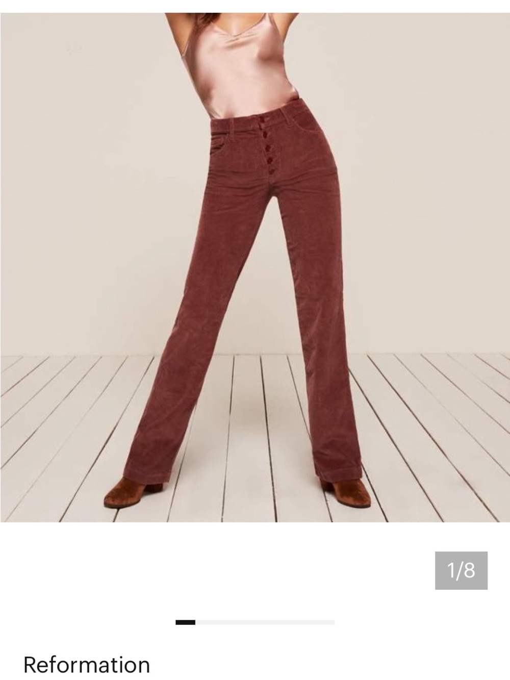 Reformation Corduroy Flare Jeans in Brick Red